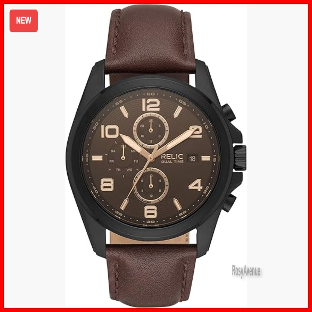 Men's Quartz Watch With Leather Band, 45mm Case, Water Resistant